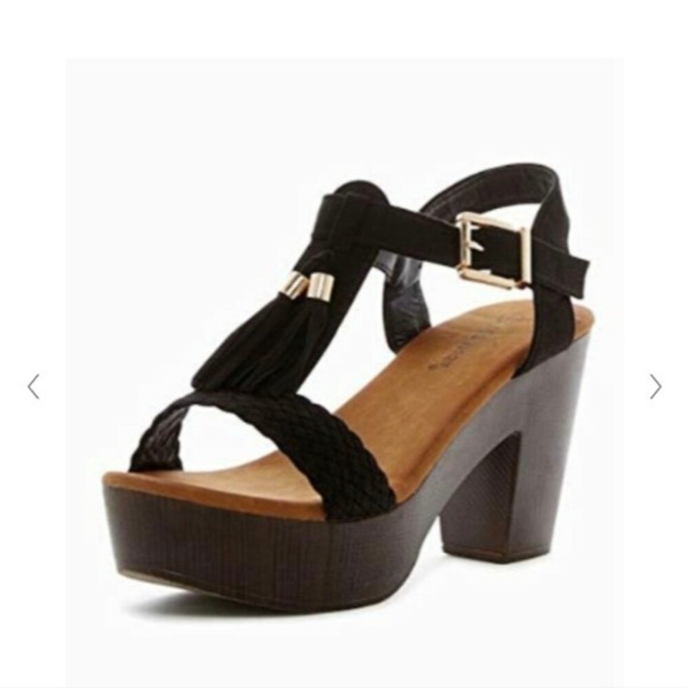 Top Moda Ferry-36 Women's Tassel Braided T-Strap Platform Clog Sandals 8M